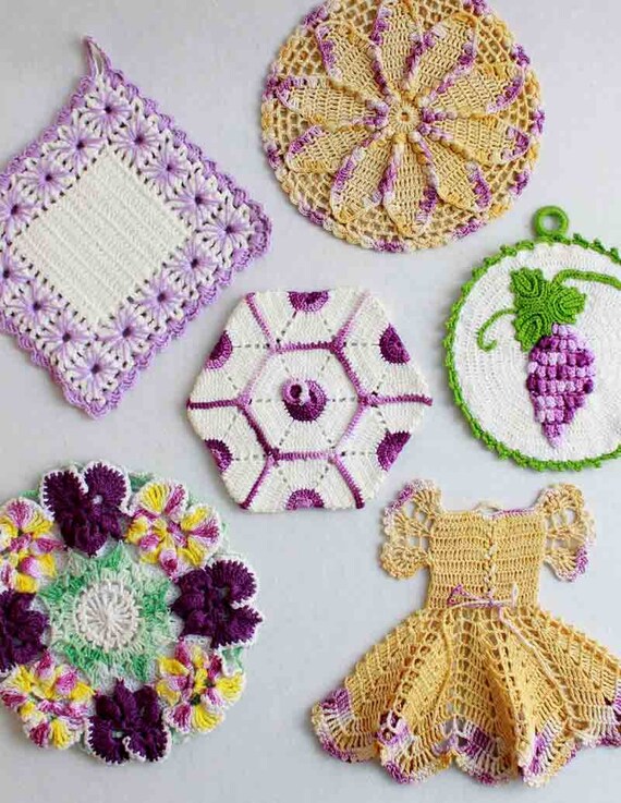Vintage Purple Potholders Crochet Pattern PDF Etsy