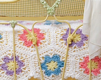 Patrón de crochet afgano floral, manta hexagonal con flores (descarga en PDF)