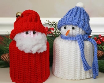Simple Santa & Snowman TP Topper Crochet Pattern PDF Download,Santa Claus,Snowman,Bathroom Decorations,Christmas Decor,Toilet Paper Topper