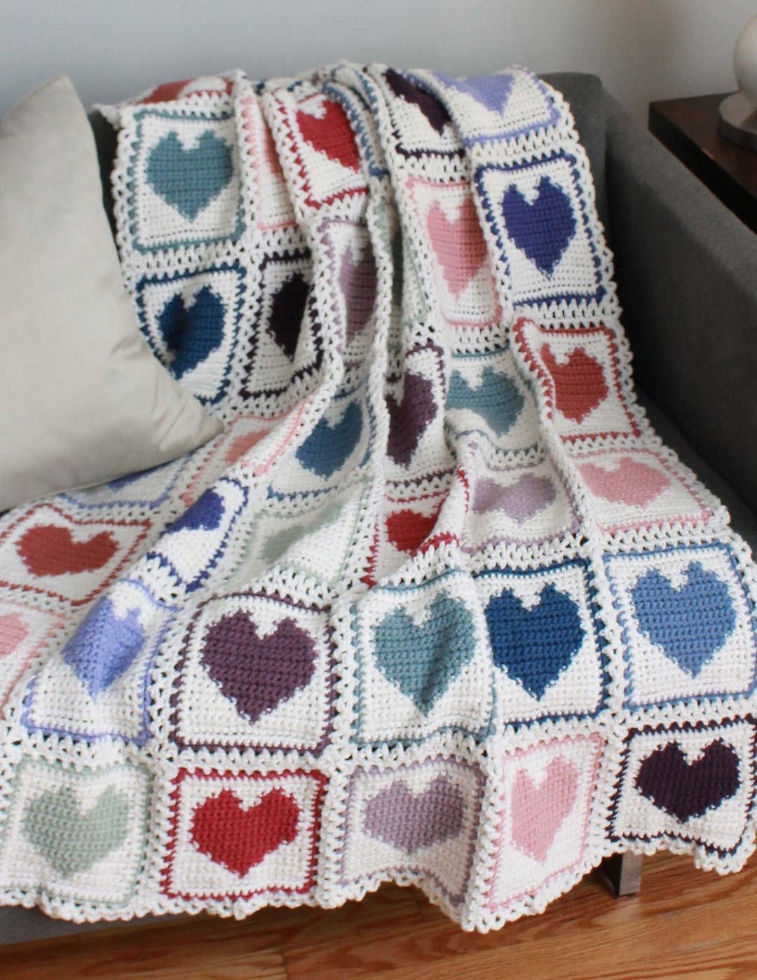 Scrap Hearts Afghan Crochet Pattern PDF Download,scrap Crochet Hearts Blanket,valentine's Day Heart Afghan Pattern,i Love You Crochet Afghan