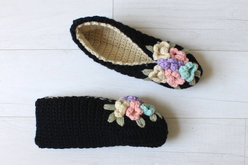 Vintage Floral Slippers Crochet Pattern PDF Download,Crochet Slipper Pattern,Children's Shoe,Women's Slipper,Floral Crochet Slippers image 5