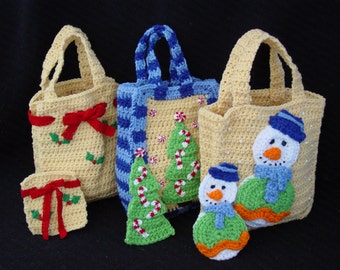 Christmas Gift Bags Crochet Pattern, Snowman, Tree, Holly (PDF Download)