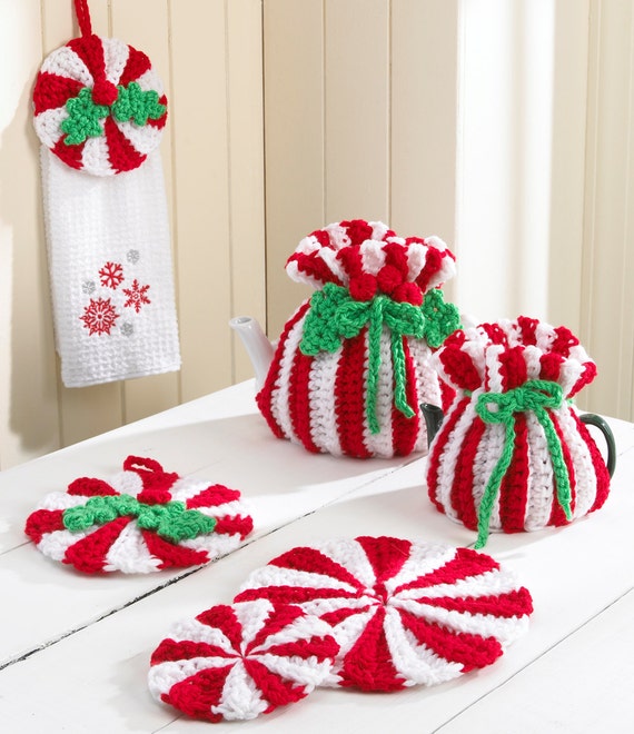Peppermint Kitchen Set Crochet Pattern, Tea Cozy, Towel Topper (PDF Download)
