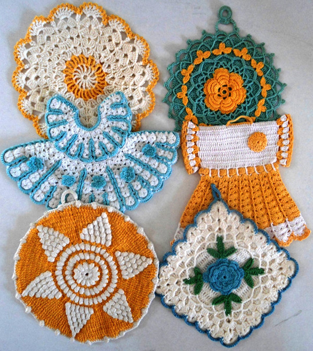 Vintage Blue & Yellow Potholders Crochet Pattern PDF Etsy