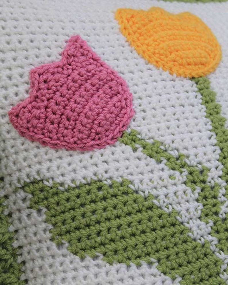 Tulip Afghan & Pillow Set Crochet Pattern PDF Download,Tulip Crochet Blanket,Floral Afghan Pattern,Tulip Applique,Tulip Afghan Crochet PDF image 6
