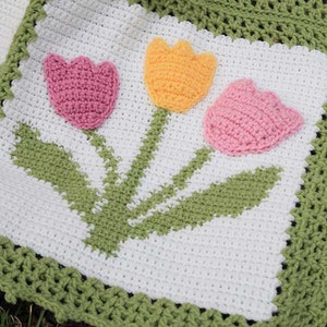 Tulip Afghan & Pillow Set Crochet Pattern PDF Download,Tulip Crochet Blanket,Floral Afghan Pattern,Tulip Applique,Tulip Afghan Crochet PDF image 7