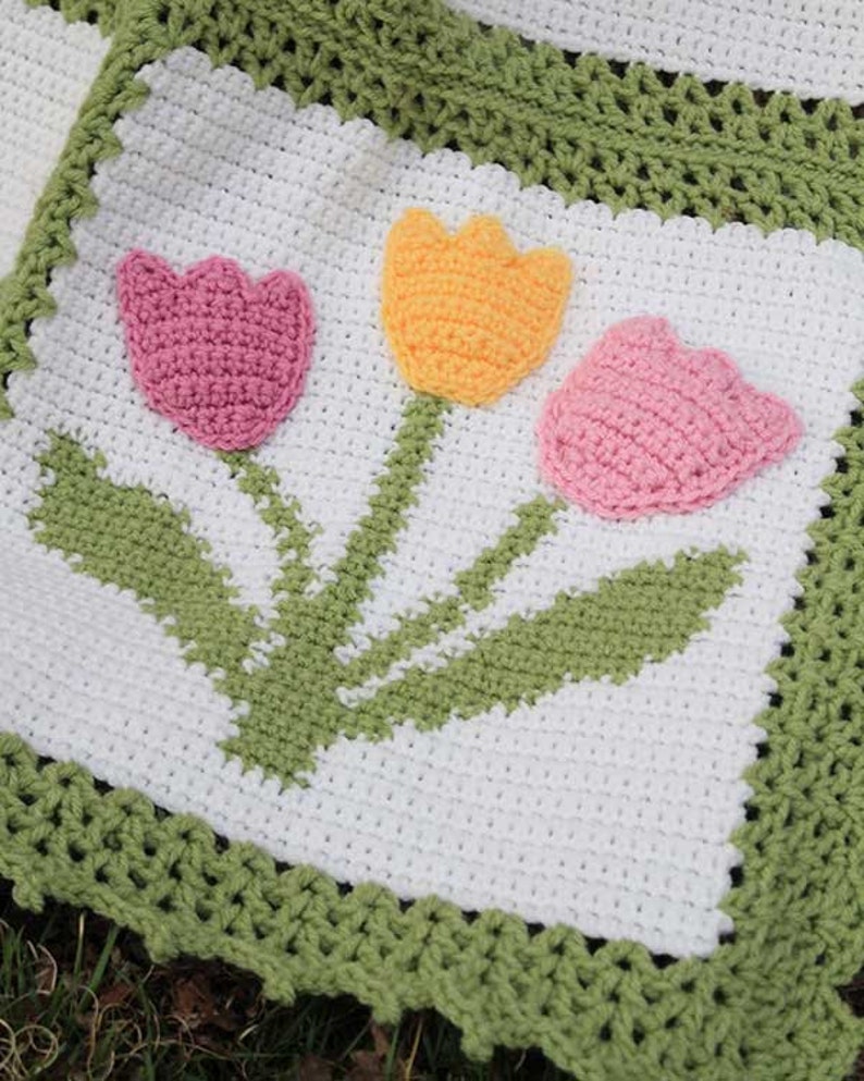 Tulip Afghan & Pillow Set Crochet Pattern PDF Download,Tulip Crochet Blanket,Floral Afghan Pattern,Tulip Applique,Tulip Afghan Crochet PDF image 7