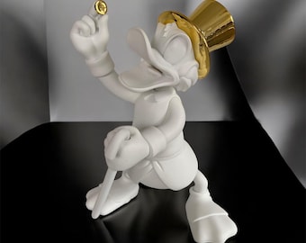Blank White Duck with Gold Hat and Coin Sculpture. Alec Monopoly. Pop Art