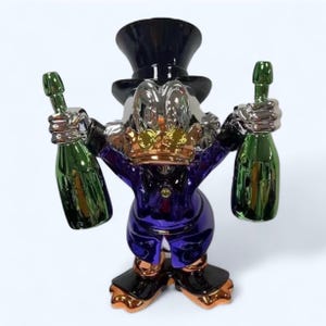 Electroplated Scrooge McDuck. Champagne Duck Sculpture. Alec Monopoly. Pop Art