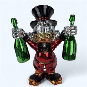 Electroplated Scrooge McDuck. 40cm Champagne Duck Sculpture. Alec Monopoly. Pop Art