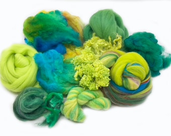 Spinning fiber, batt kit, H.A.Y. Art Fiber Pack no.103, felting, sampler pack, 4+ oz.