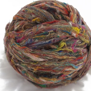 Pulled carded sari silk, roving form, 4 oz., recycled, reclaimed