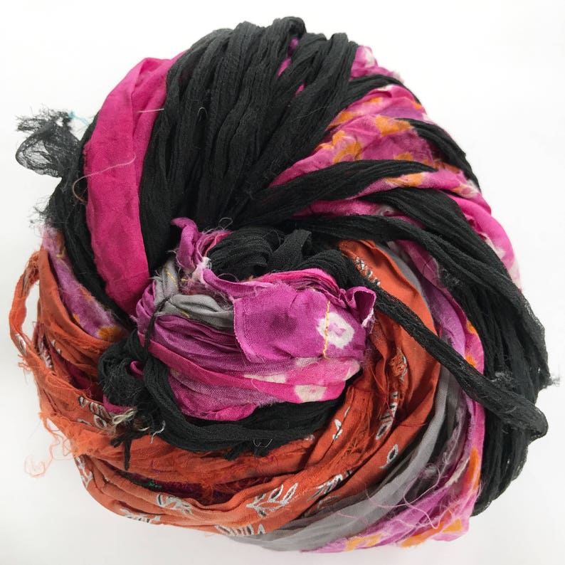 Sari Silk Ribbon, Reclaimed, Recycled, Fair Trade, Skein no. 324, 70 yds. image 1