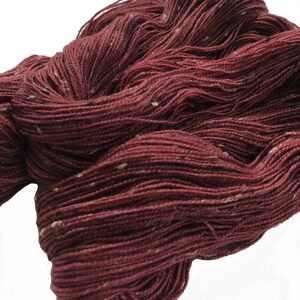 Donegal tweed yarn, hand dyed, fingering weight, 438 yds, 2 ply, cranberry, Grainne, BFL and nylon blend image 2