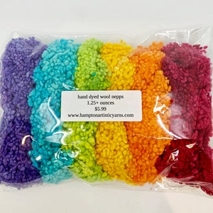 Hand dyed wool nepps, 1.25 ounces, rainbow sampler pack image 2