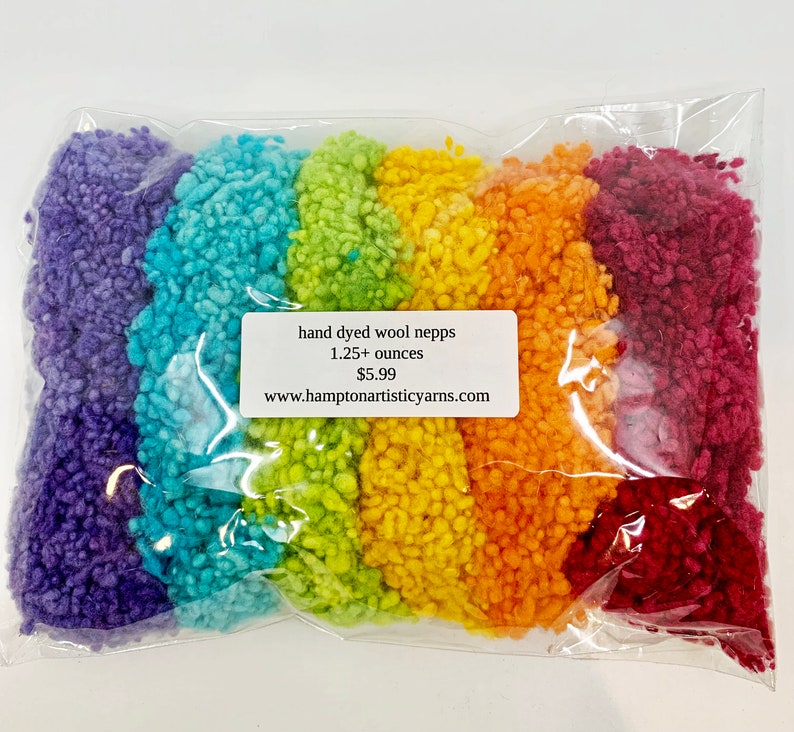 Hand dyed wool nepps, 1.25 ounces, rainbow sampler pack image 2