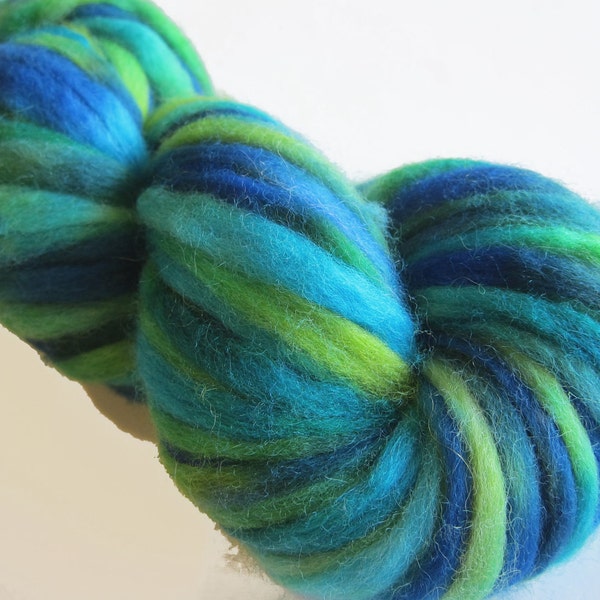 Corriedale pencil roving, hand dyed, 'Caribbean Waters', 4 oz.