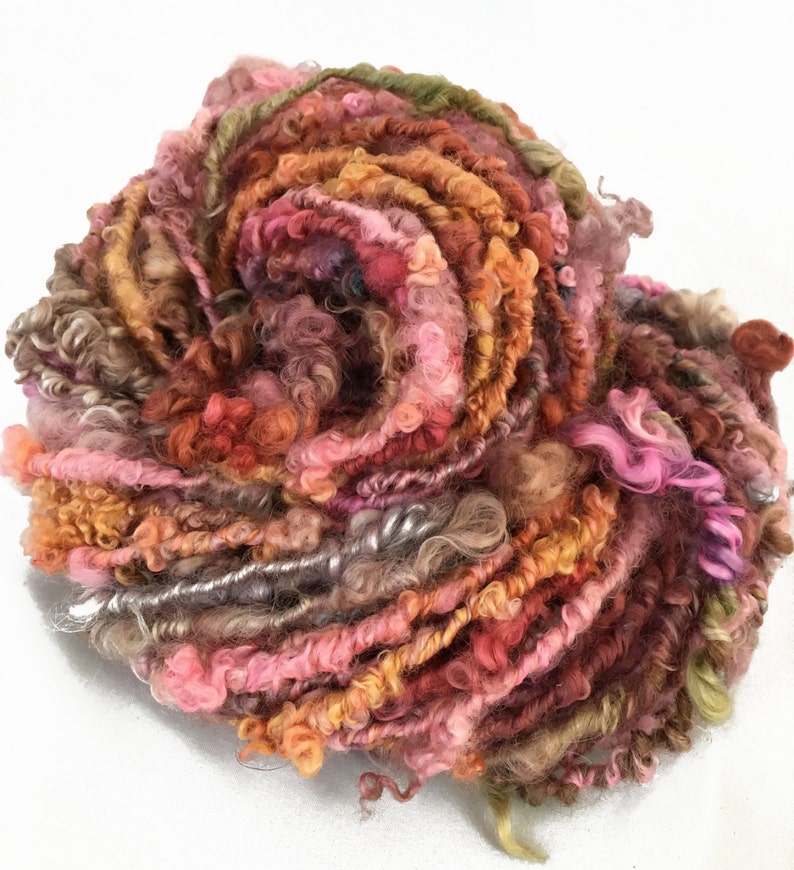 Handspun yarn, bulky tailspun, 'Pansies', 36 yds image 1