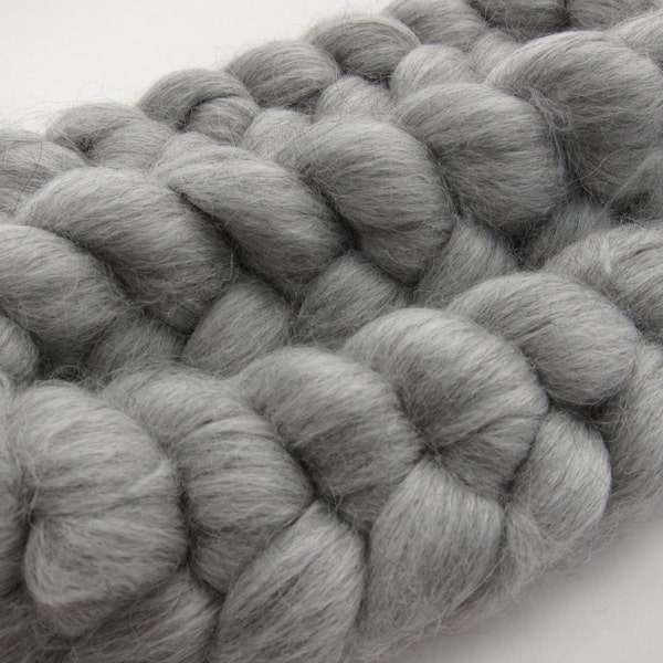 Peruvian Huacaya Alpaca/Tussah Silk top, grey,  undyed, natural 4 oz.