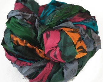 Sari Silk Ribbon, Reclaimed, Recycled, Fair Trade, Skein no. 317, 75 yds.
