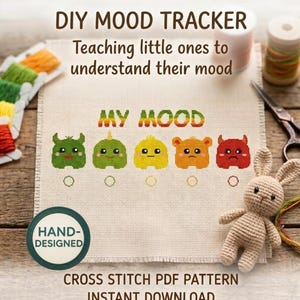 My Mood Monsters-kruissteekpatroon pdf: eenvoudige borduurkaart voor beginners (digitale download)