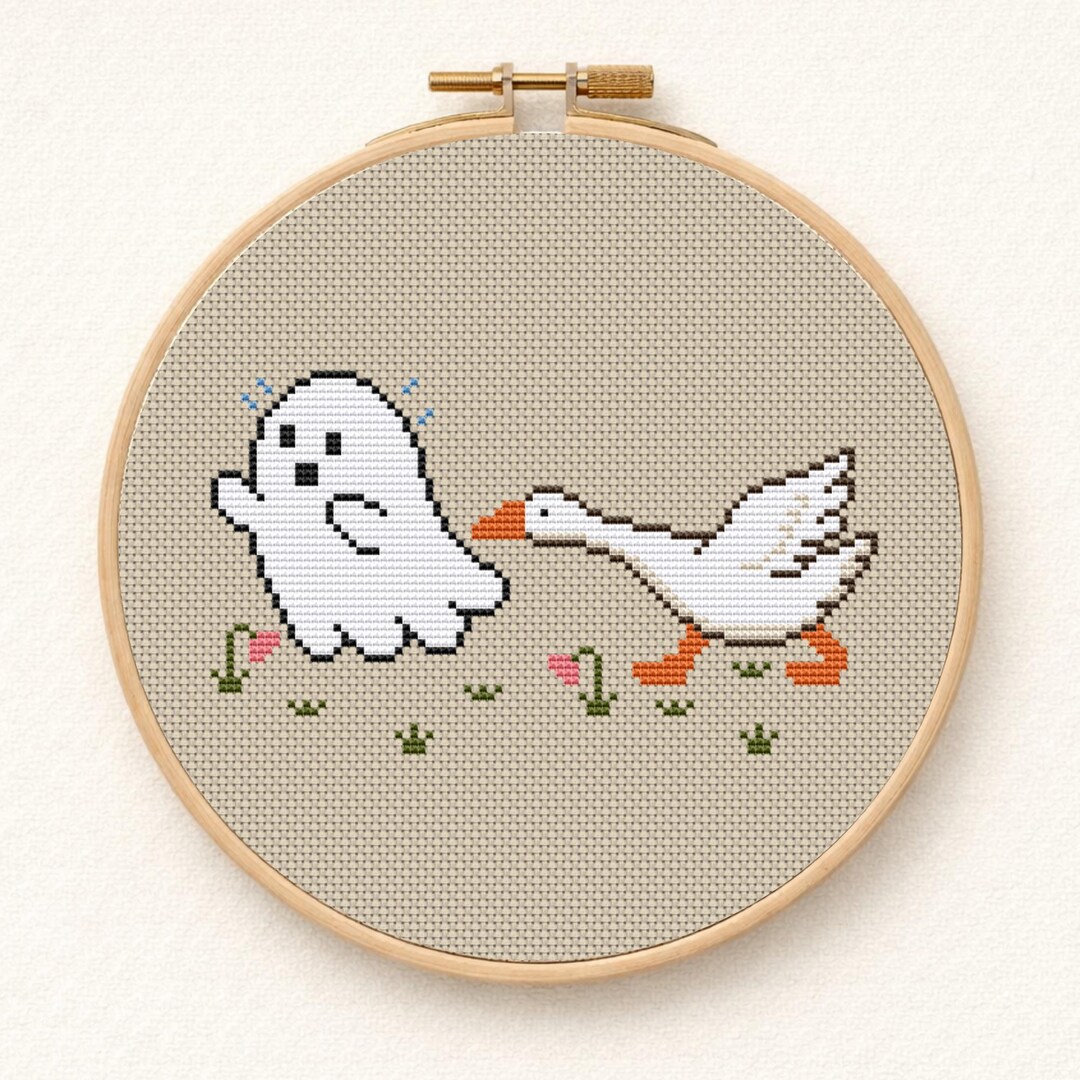 Cute Ghost and Goose Cross Stitch Pattern PDF Easy Beginner Cottagecore ...