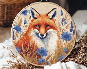 Fox in Cornflowers Cross Stitch Pattern: Modern Embroidery (PDF Pattern)