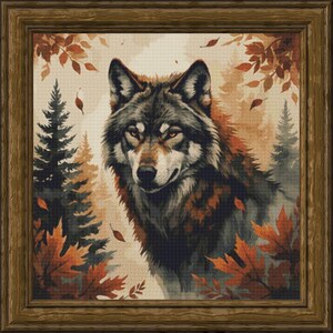 Wolf im Wald Kreuzstich-Muster: Herbst-Stickerei PDF Download
