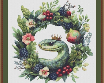 Korsstygnsmönster med turens orm: Blomsterkrans (PDF-mönster)