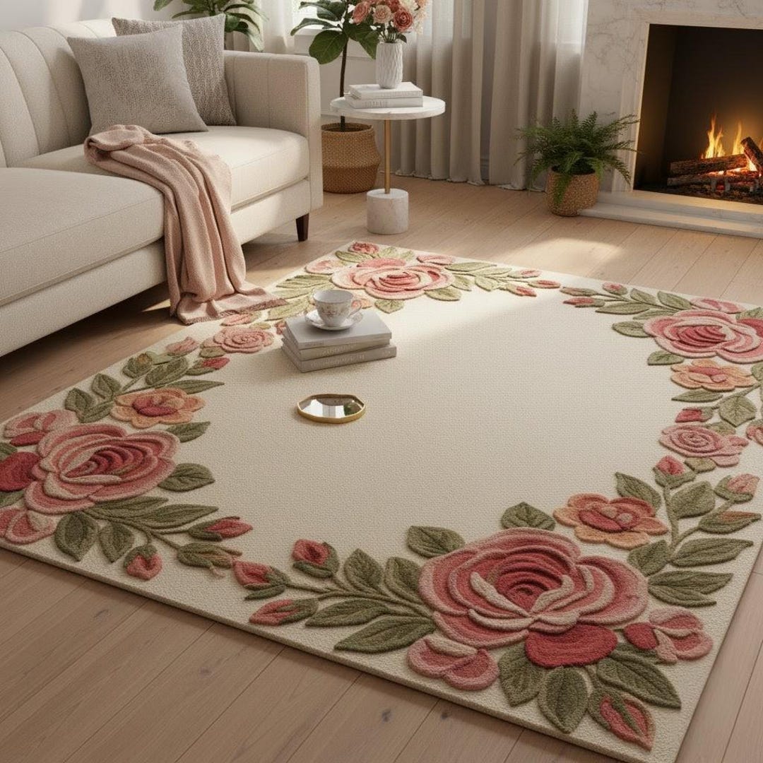 Hand-tufted Wool Floral Rose Rug – 3D Vintage Botanical Carpet - Etsy