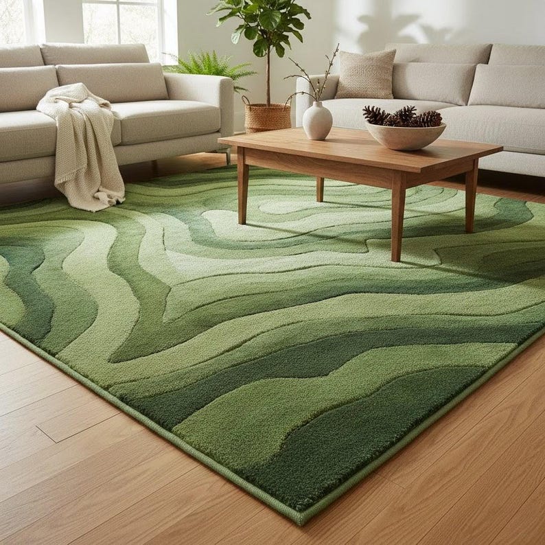 Hand Tufted Green Wool Rug, Modern Organic Wave Carpet - Etsy