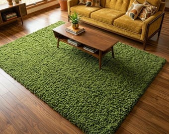 Hand-Tufted Moss Rug – 3D Green Forest Texture Carpet for Living Room