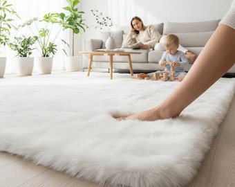 Ultra Soft Kaninchenfell Teppich | Flauschiger Teppich | Mikrofaser Teppich für Wohnzimmer, Schlafzimmer