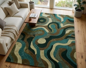 Handmade 3D Wool Moss Rug – Layered Forest Texture Carpet