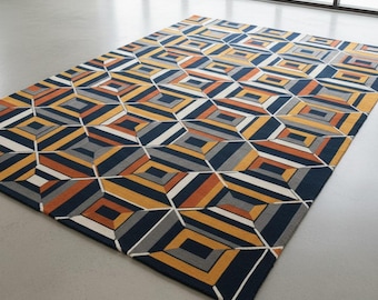 Hand-Tufted New Zealand Wool Rug: Modern Organic Wave Design