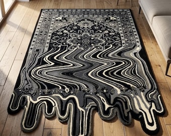 Hand Tufted Wool Area Rug | Black Grey Abstract Artistic Carpet
