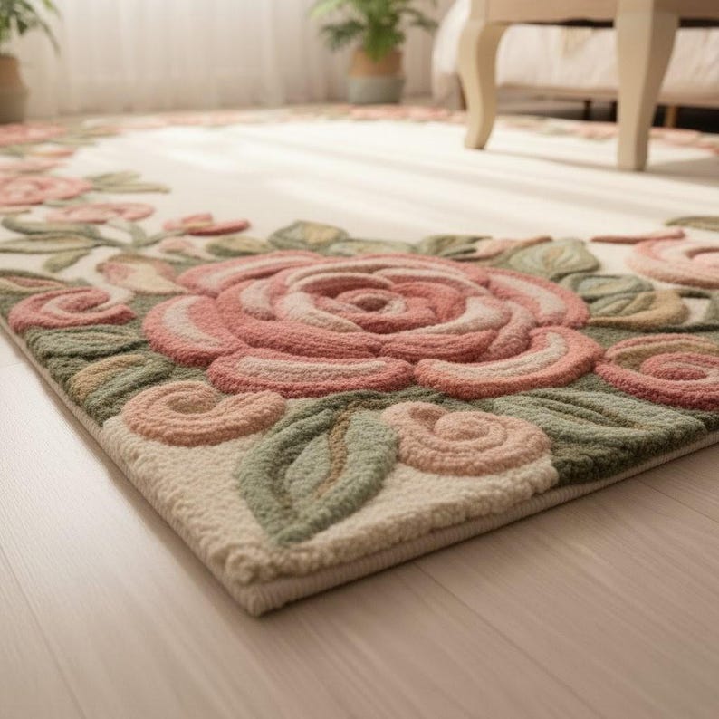 Hand Tufted Rose Floral Rug | New Zealand Wool Carpet | Vintage Border ...