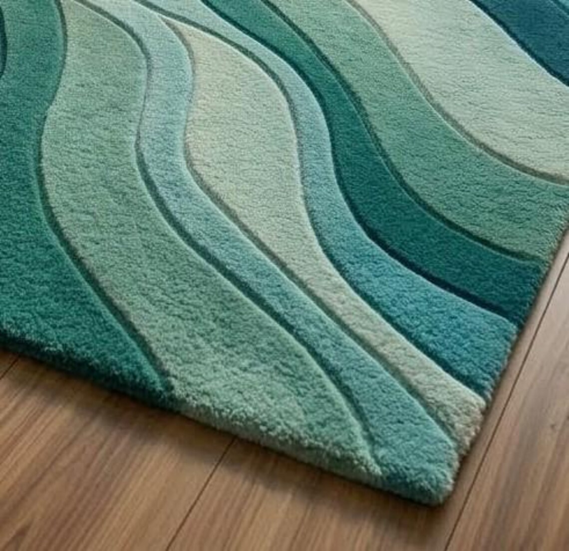 Ocean Swirl Wool Rug | Teal Blue Hand-tufted Wave Carpet | Modern ...