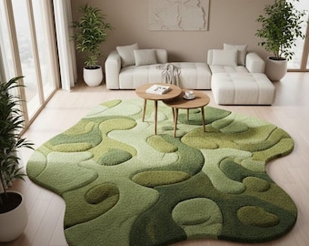Wavy Moss Rug | 3D Hand-Tufted Organic Shape Carpet