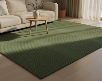 Hand getuftet grün gestreifter Teppich | Minimalistischer Moderner Teppich