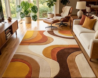 Retro Abstract Rug | Hand-Tufted Mid Century Modern Carpet