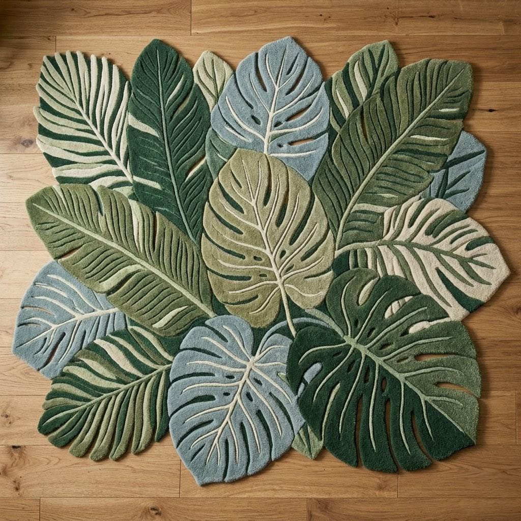 Monstera Leaf Area Rug – Botanical Tufted Carpet, Tropical Nature Home ...