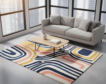 Handtufted Modern Geometric Rug – Abstract Curve Design Carpet for Living Room