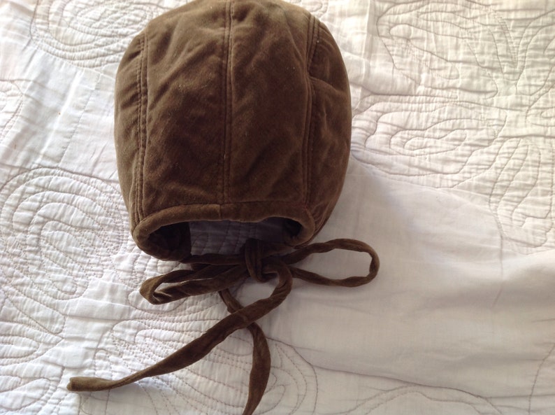 Vintage brown velvet baby bonnet 1950s