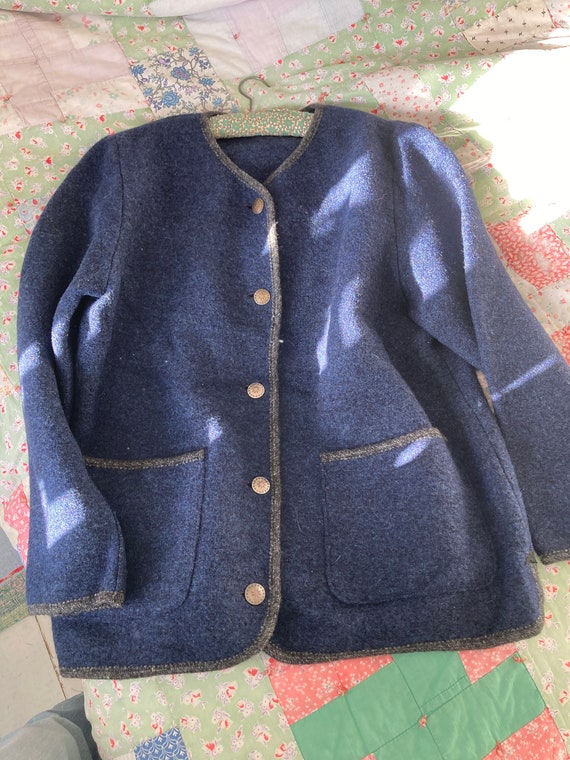 Vintage boiled wool LL Bean navy jacket sizeL - image 5