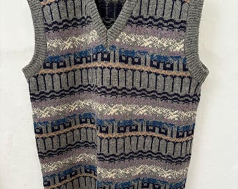 Camiseta sin mangas/chaleco vintage de 1980 con estampado Fair Isle, talla M.