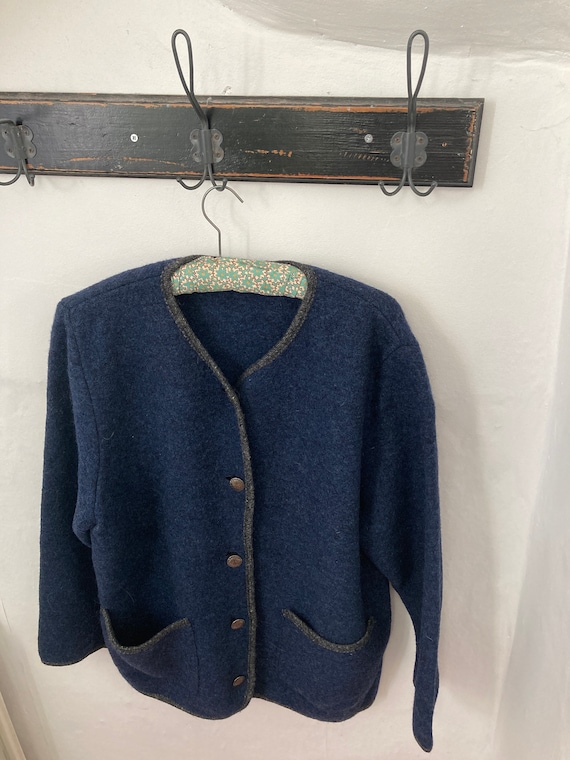 Vintage boiled wool LL Bean navy jacket sizeL - image 3