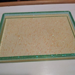 Yellow Resin Serving Tray and 4 Matching Coasters Set, Perfume and Jewelry Display image 1