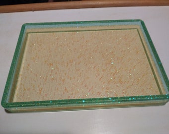 Yellow Resin Serving Tray and 4 Matching Coasters Set, Perfume and Jewelry Display