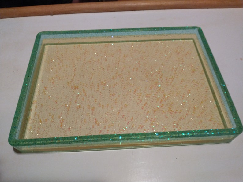Yellow Resin Serving Tray and 4 Matching Coasters Set, Perfume and Jewelry Display image 1